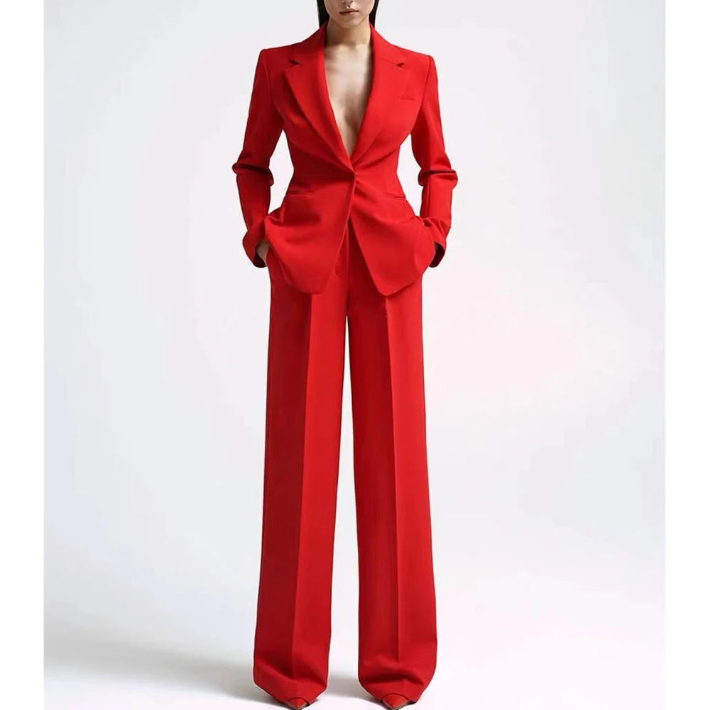 Formal Women Suits Office Slim Fit Ladies 2 Pcs Blazer+Pants Set Blazer Lady Business Work Wear Party Dress Trouser With Pocket