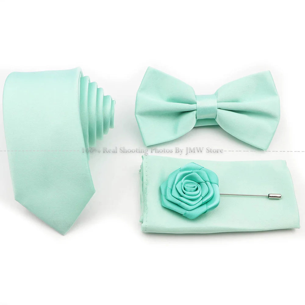 Hot Sale Purple Pink Sage Green Tie Set Polyester Necktie Bowtie Cufflink Brooch For Groom Suit Wedding Cravat Shirt Accessory