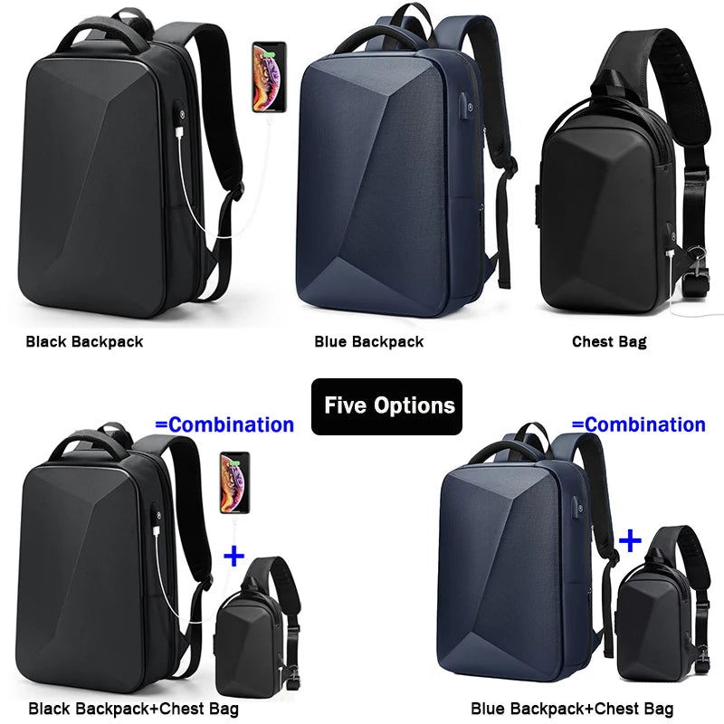 Swiss Men‘s 15.6 Inch Laptop Backpack Expandable PC Hard Shell Bag TSA Anti-theft Waterproof Backpacks USB Business Travel Bag