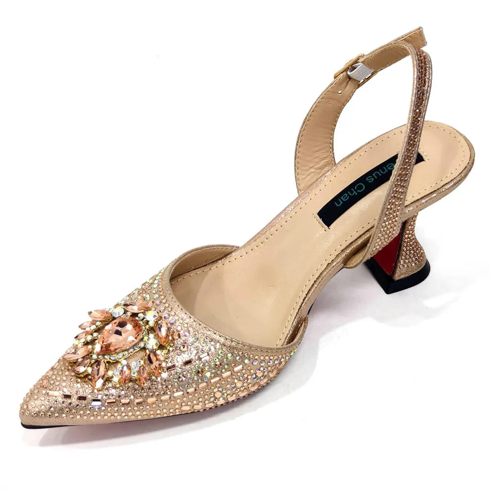 Nigerian Heel Party for Women Blue Color Shoes and Bag Set Rhinestone Handbag Italian Design Wedding INS 2025