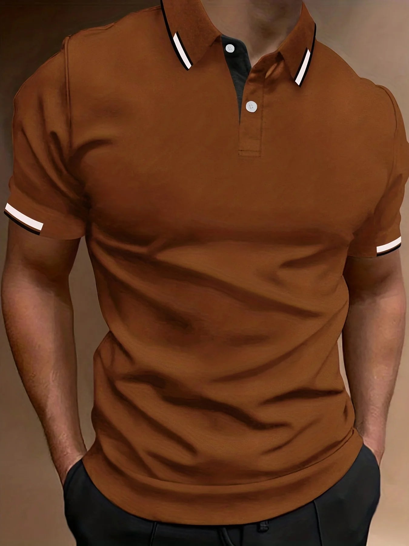 Men's Contrast Binding Short Sleeve Golf Polo Shirt Male Tops For Summer Outdoor Business Casual Short Sleeve Button Polo Tshirt