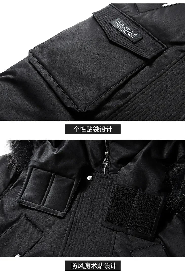 Men's Thickened Down Jacket Hooded Faux Fur Collar Winter Long Parka Jacket Outdoor Street Fashion Jacket Men's Clothing 2024