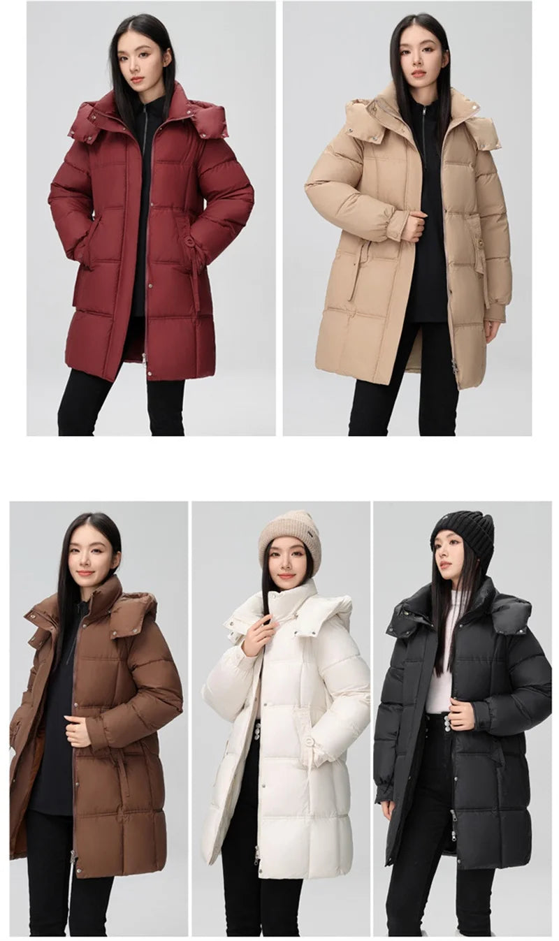 2024 New Winter Women Jacket Mid Long Hooded Parka Cotton Padded Jacket Female Parkas Loose Casual Warm Outwear Snow Wear Coats