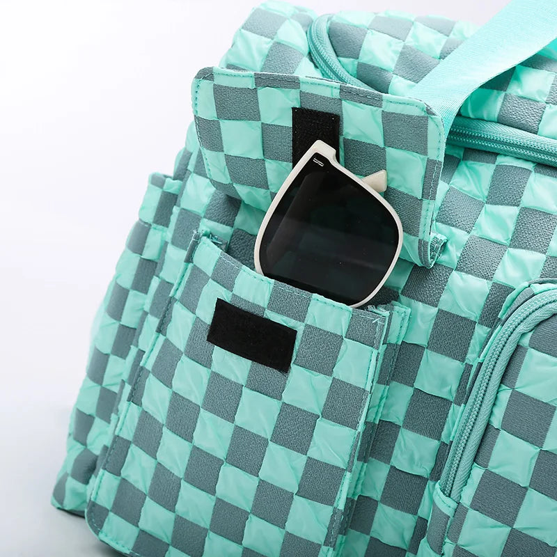 Fashion Large Capacity Checkerboard Pattern Duffle Handbag, Lightweight Travel Luggage Storage Bag, Portable Sports Fitness Bag