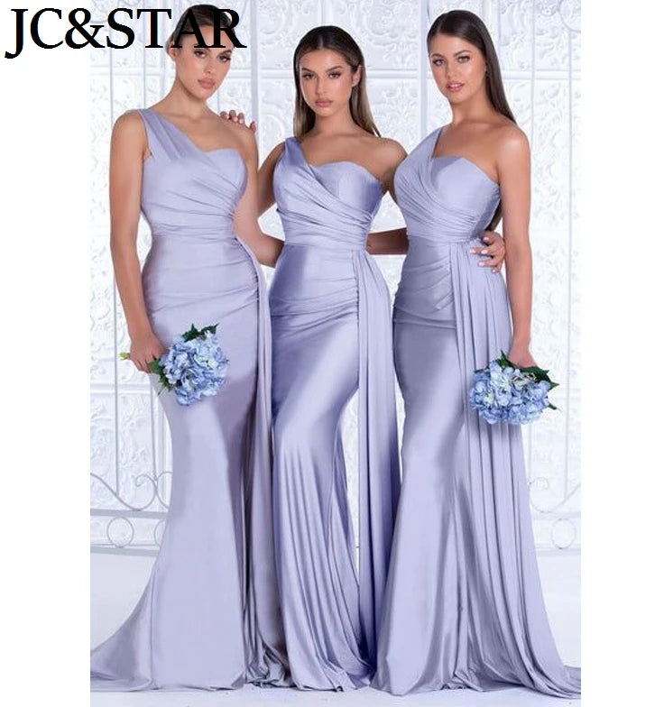 Purple Blue Pink Bridesmaid Dresses Women For Wedding Satin One Shoulder Sexy Mermaid Vestidos Para Bodas Mujer Invitada Chic