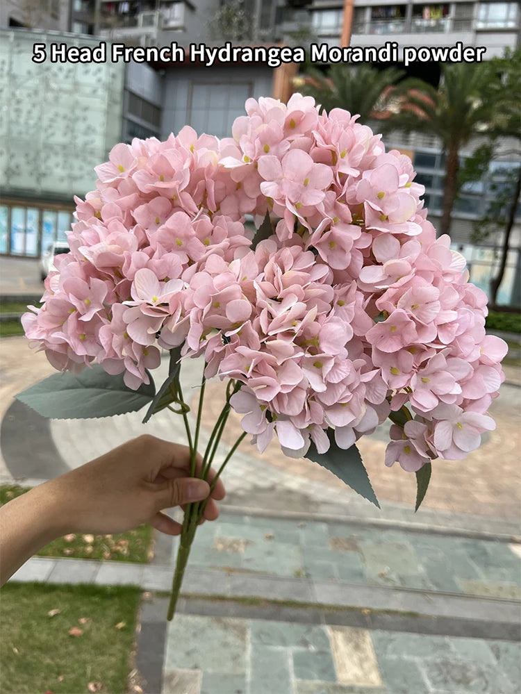5 Heads Hydrangea Bouquet Silk Artificial Flowers for Party Wedding Living Room Decoration Accessories Home Decor Fake Flowers