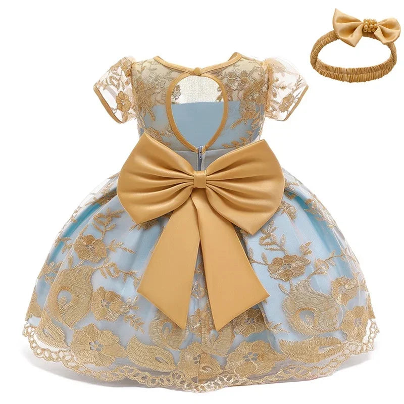 Cute Baby Girls Dress for Party Flower Lace Vintage Girl Dresses for 1-5Yrs Baby Clothes Holiday Kids Snow White Princess Dress