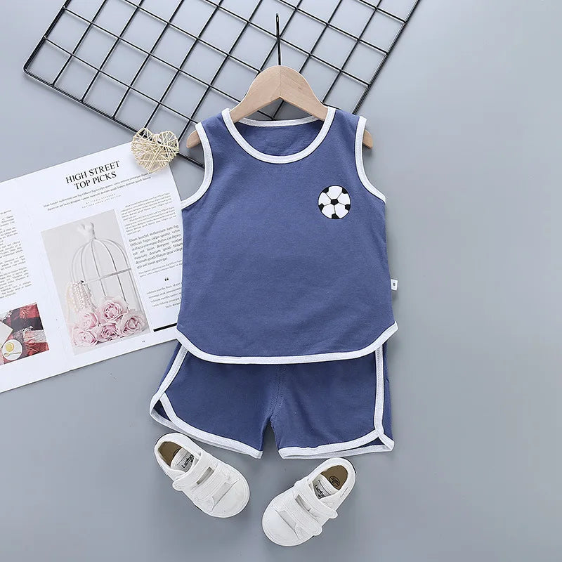 2025 New Summer Children Clothing Set Boys Girls Sleeveless Shorts Children's Suspenders Baby Vest set Kids Clothes