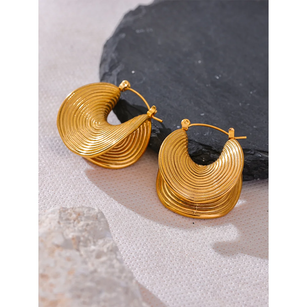 Yhpup Stylish Unique Stainless Steel Geometric Statement Waterproof Earrings Creative Metal Gold Color Temperament Jewelry Women