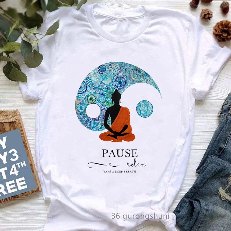 Newest Yoga Tree Print Tshirt Girls Summer Fashion Short Sleeve T Shirt Women Buddha Chakra Meditation T-Shirt Female Wholesale