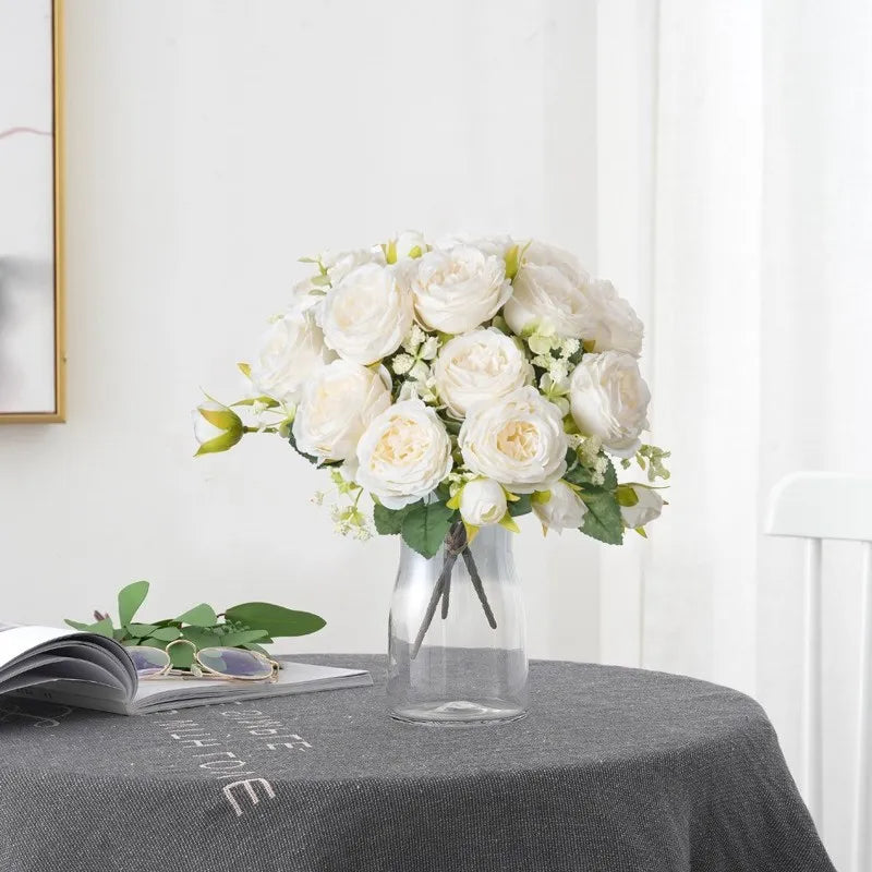 Fake Silk Peony Vases for Home Decor Christmas Garland Wedding Party Living Room Bouquet Decoration Accessory Artificial Flowers