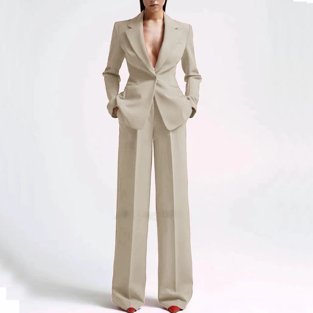 Formal Women Suits Office Slim Fit Ladies 2 Pcs Blazer+Pants Set Blazer Lady Business Work Wear Party Dress Trouser With Pocket
