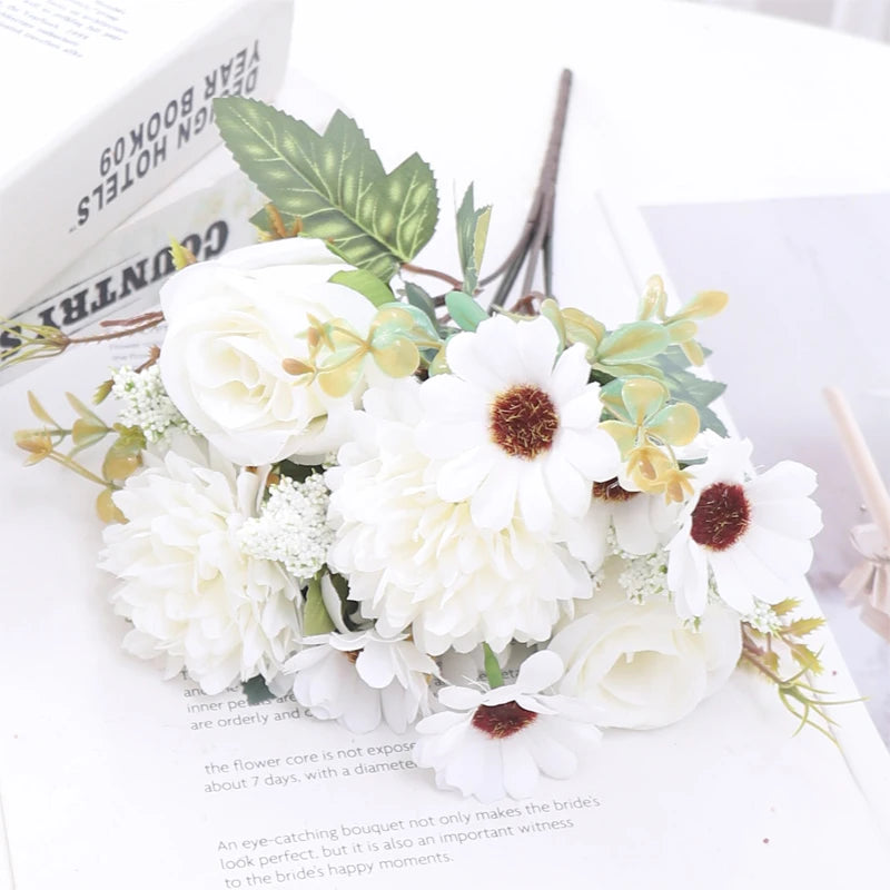 30cm Autumn Artificial Flowers Rose Bride Wedding Christmas Decoration For Vase Home Living Room DIY Fake Bouquet Daisy Plants