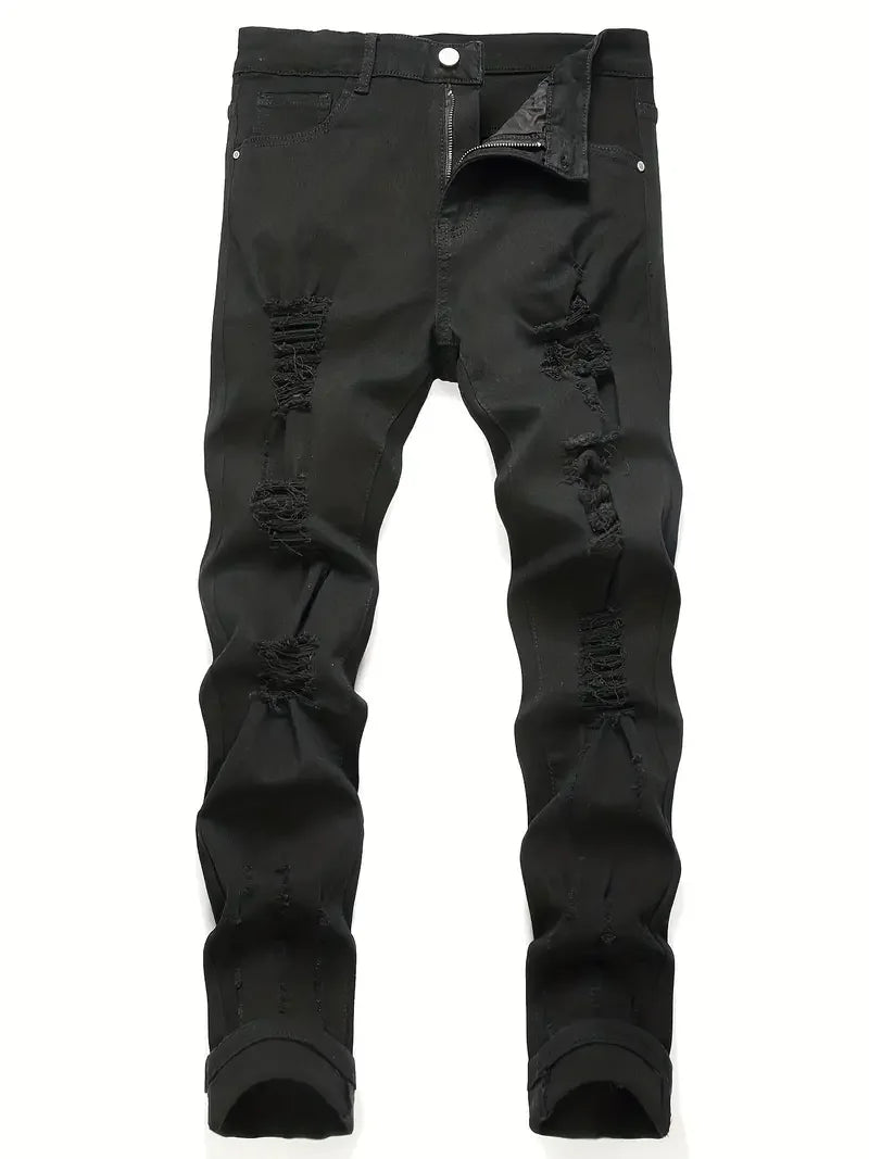 Men y2k Stretchy Skinny Denim Jeans For Men Casual Pants Ripped Streetwear Hole Slim Fit Denim Hip Hop Comfort Straight Trousers