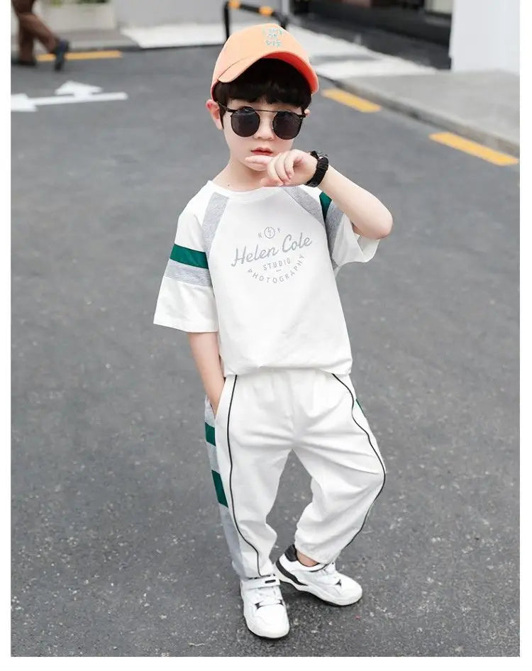 Boys Summer Clothing Set 2023 New Children's Cool Loose Fit Sportswear Korean Edition Baby Short Sleeve T-shirt 2 Pieces