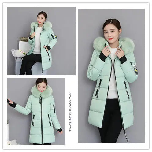 Winter Women Coat Parkas Mid-length Hooded Padded Jacket Big Fur Collar Warmth Jacket Cheap Wholesale