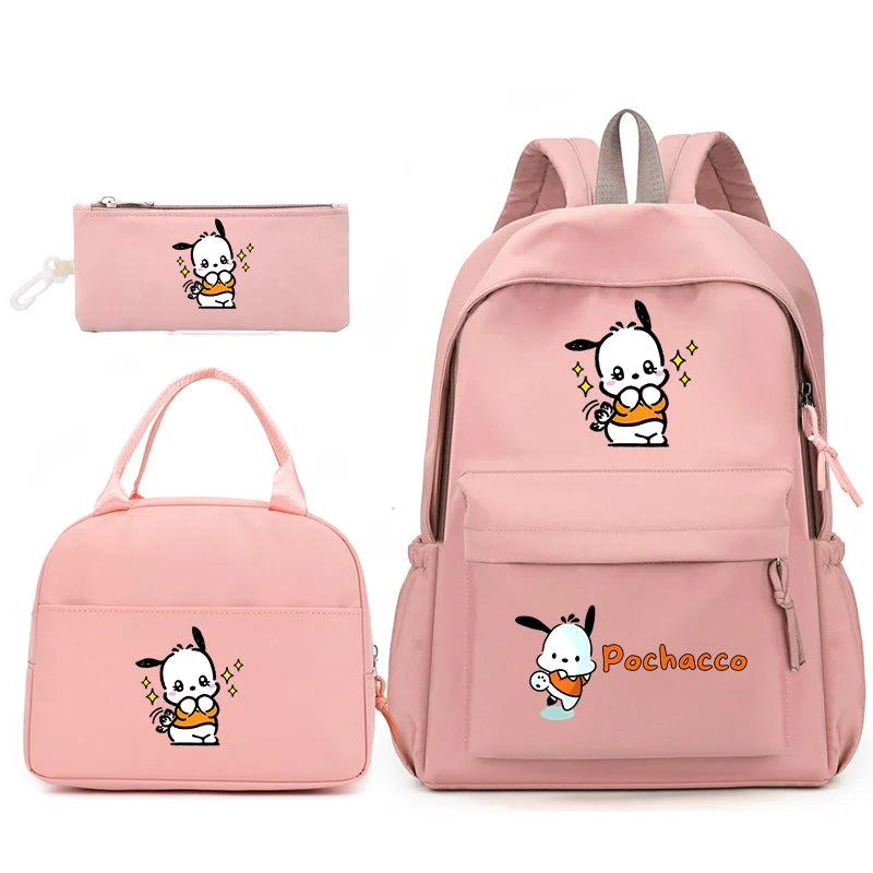 3pcs/Set Pochacco Backpack with Lunch Bag for Teenagers Student School Bags Casual Comfortable Travel Set