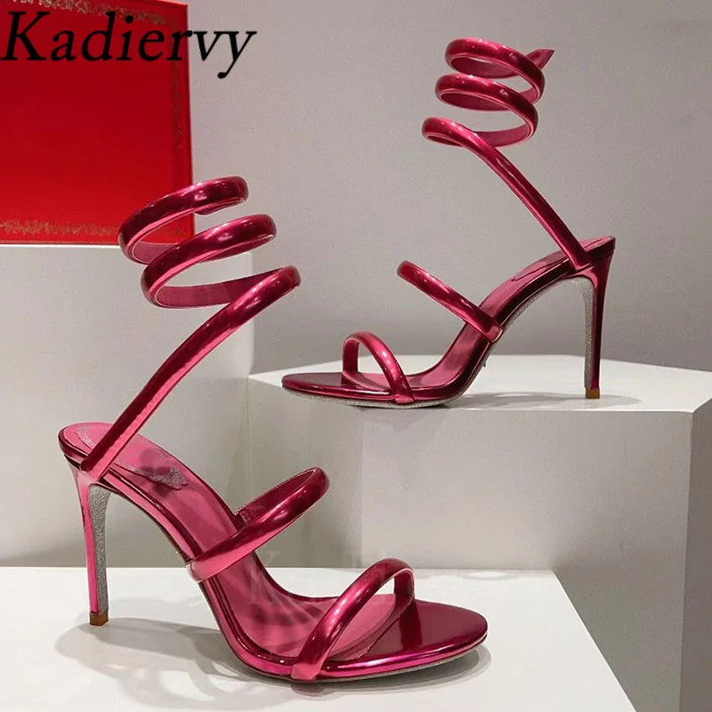 Summer High Heels Gladiator Sandals Women Ankle Snake Twine Around Runway Shoes Woman Stiletto Sandals Woman Sandalias Mujer
