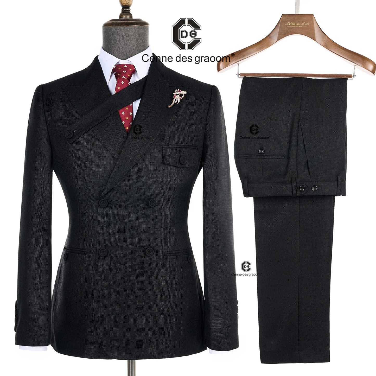 Cenne Des Graoom 2024 New Elegant Grey Suits for Men Double Breasted Hand Sewn Buttons 2 Pieces Set High Quality Wedding Party