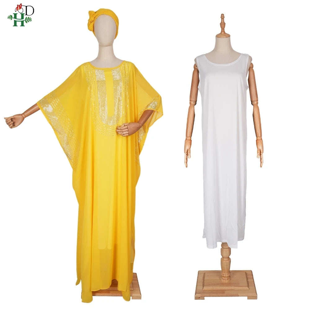 H&D 2025 African Dresses For Women Traditional Clothing Ankara Outfits Gown Abayas Robe Muslim Ramadan Kaftan Maxi Long Dress
