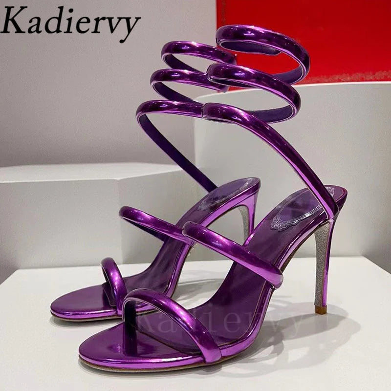 Summer High Heels Gladiator Sandals Women Ankle Snake Twine Around Runway Shoes Woman Stiletto Sandals Woman Sandalias Mujer