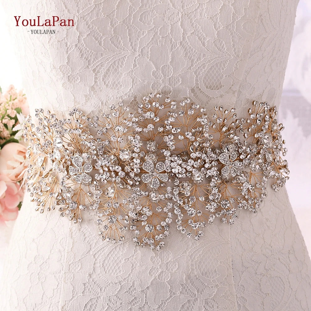 YouLaPan Luxury Women Belts Bling Rhinestone Accessories For Wedding Brides Alloy Flower Belts For Bridesmaid Dresses Sash SH240
