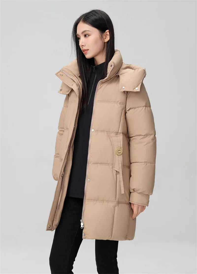 2024 New Winter Women Jacket Mid Long Hooded Parka Cotton Padded Jacket Female Parkas Loose Casual Warm Outwear Snow Wear Coats