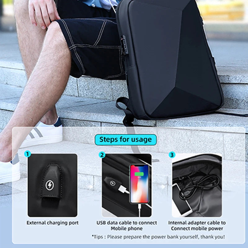 Swiss Men‘s 15.6 Inch Laptop Backpack Expandable PC Hard Shell Bag TSA Anti-theft Waterproof Backpacks USB Business Travel Bag
