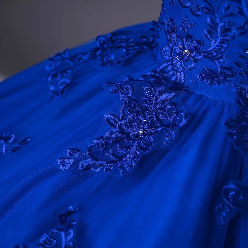 Royal Blue Off The Shoulder Lace Wedding Dress Appliques Beading Bride Dress Vintage Bridal Dresses Plus Size Customized