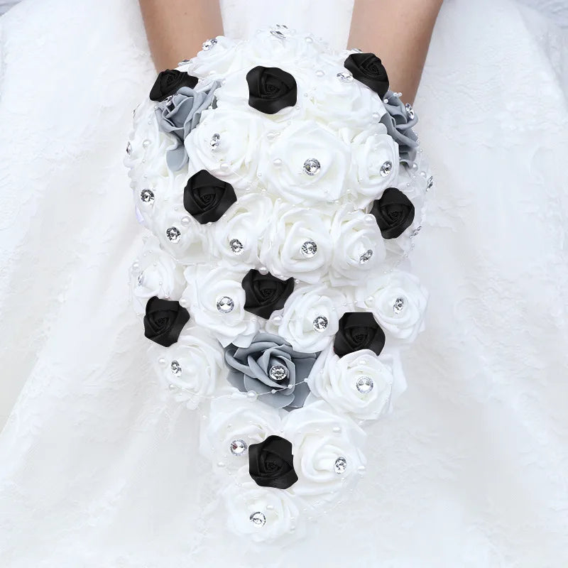 Waterfall New Wedding Bouquets for Bride and Bridesmaid Rose Rhinestones Hand Flower Party Wedding Decoration