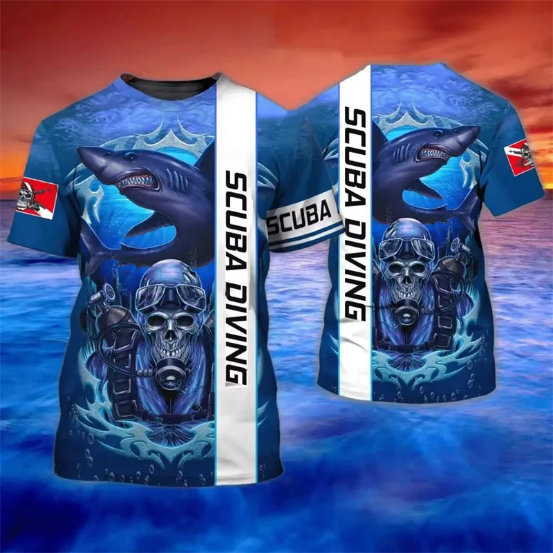 Men's T-Shirt Summer Clothing Diving Printed 3d T Shirts Short Sleeve Tops Casual Oversized Apparel Travel Clothing 2025 Tops