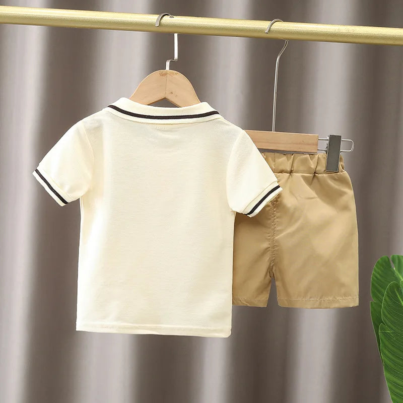 Boys' Summer Polo Shirt+Shorts Two Piece Set Clothing Summer New Children's Fashion Bear Short Sleeve Tracksuit 1 to 5 Years