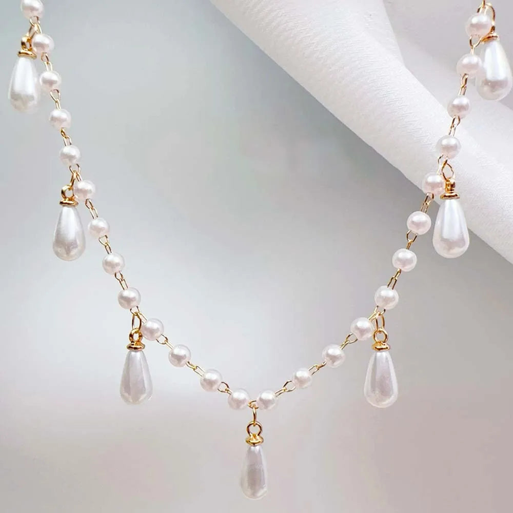 0.5M 1M Imitation Pearl Waterdrop Charm Beaded Chain Plastic White Ball Beads Copper Chains Necklace Cloth DIY Jewelry Making