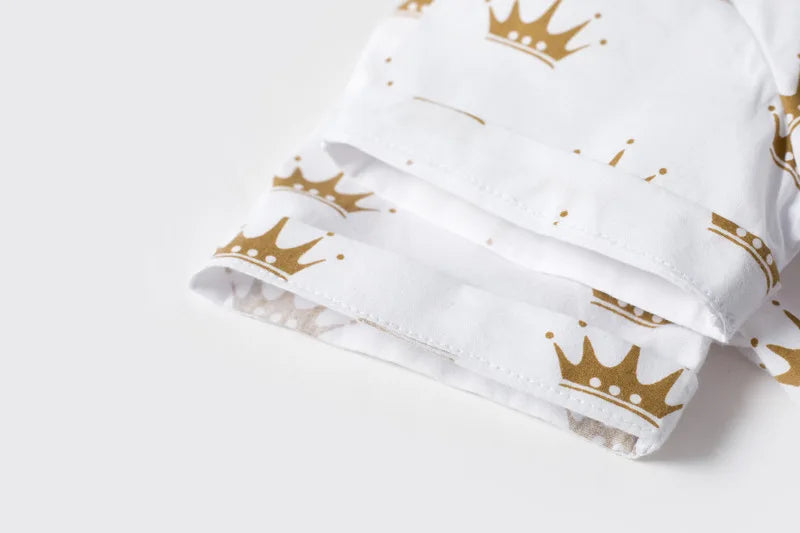 Boys Sets Clothing Summer Crown Print Polo T-Shirt White Shorts Yellow Bowtie Children's Clothing For Boy Kids Clothes Boys