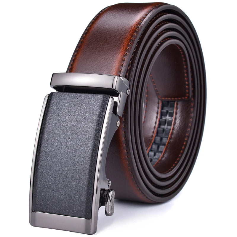 Men’s Genuine Leather Ratchet Dress Belt with Automatic Sliding Buckle Plus Size
