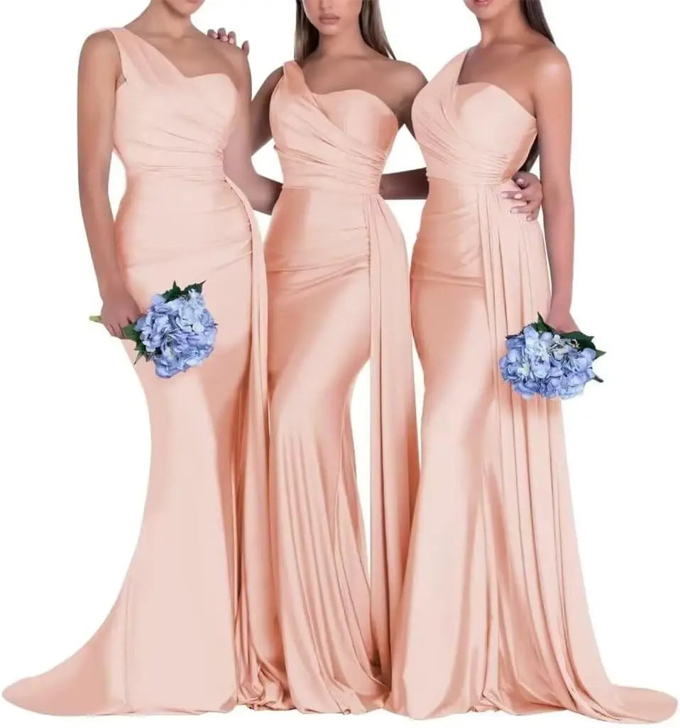 Purple Blue Pink Bridesmaid Dresses Women For Wedding Satin One Shoulder Sexy Mermaid Vestidos Para Bodas Mujer Invitada Chic
