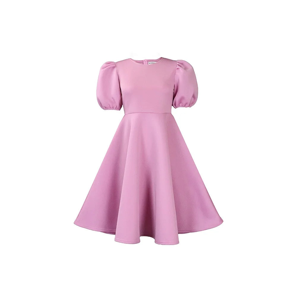 Elegant Party Dresses for Women O Neck Short Sleeve High Waisted A Line Pleated Mid Calf Luxury Birthday Dinner Vestidos Mujer