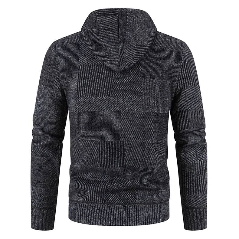 Men's Winter Sweater Jacket New Hooded Cardigan Knit Fashion Slim Fit Thick Warm Jumper Casual Zipper Hoodie Fleece Coat