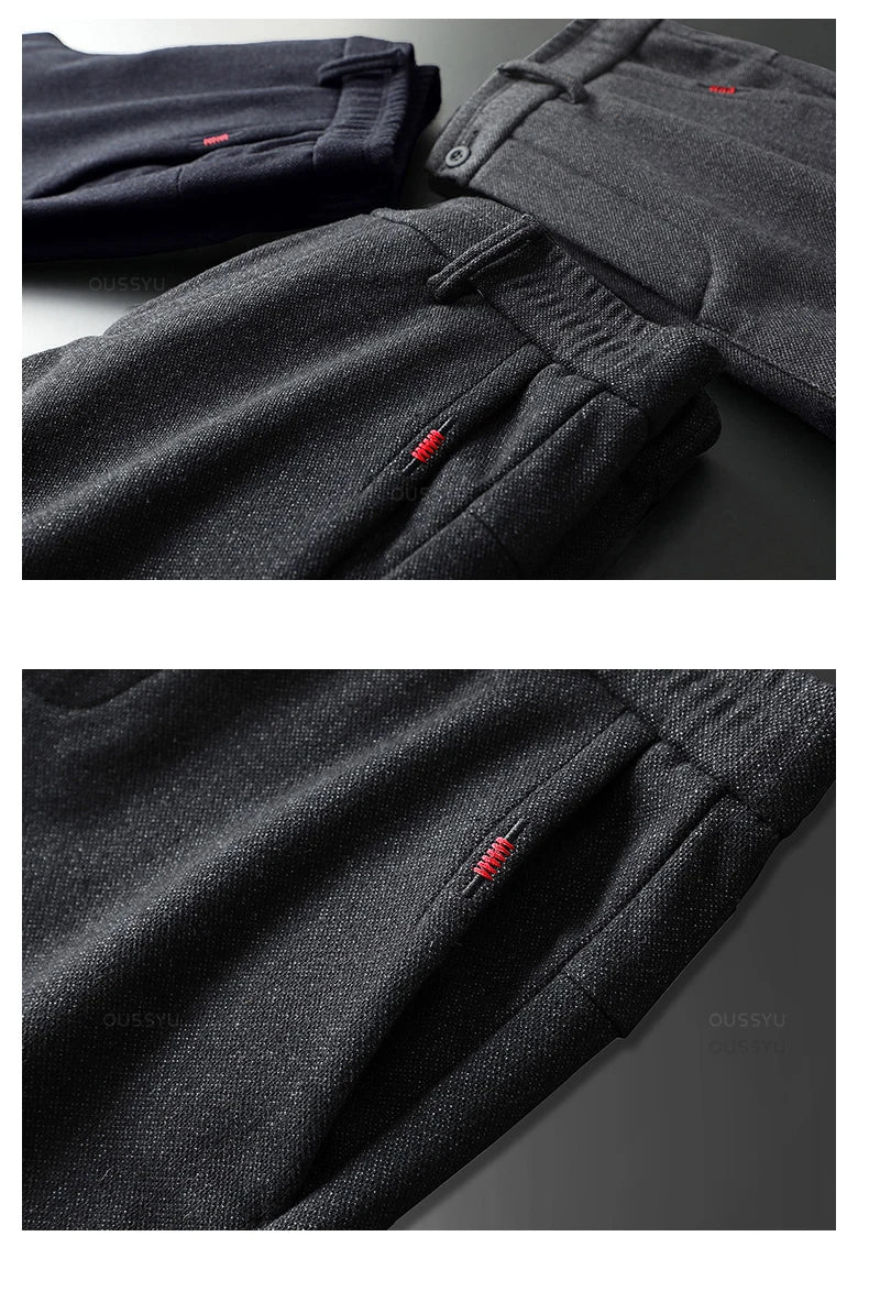 Autumn Winter New Classic Casual Pants Men Thick Business Korea Slim Fit Stretch Gray Blue Black Brushed Fabric Trousers Male
