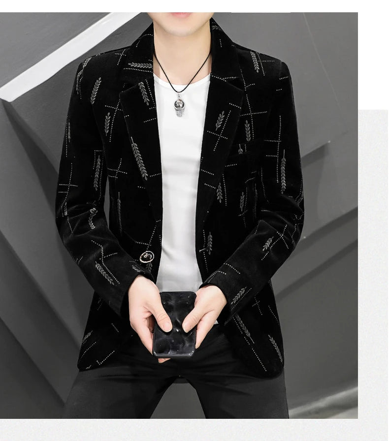 Fashion Handsome Slim Fit Corduroy Suit for Men High Quality Young Boutique Style Single Breasted West Coat M-5XL