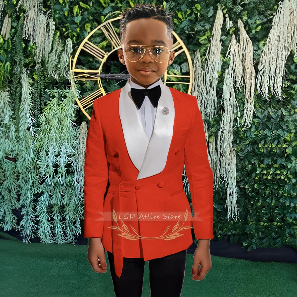 Boys Jacquard Suit Dress 2-piece Children's Party Wedding Birthday Celebration Suit Fashion Bright Satin Collar Little Gentleman