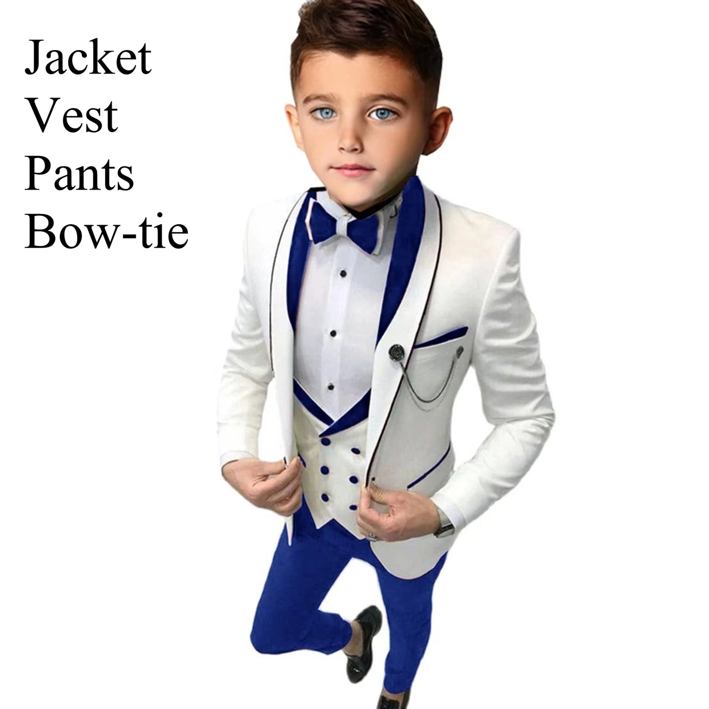 Slim Fit Boy's Suit Set 3 Pieces Tuxedo For Formal Occasion Blazer Vest And Pants Kids Outfit For Wedding Prom School Activities