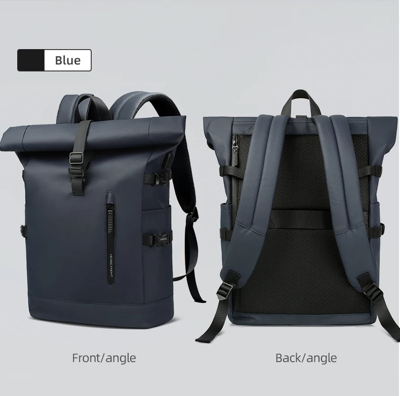 HK Expandable Waterproof Travel Backpack for Men Roll-Top Large Capacity 15.6 Inch Laptop Backpack with USB Hiking Camping Pack