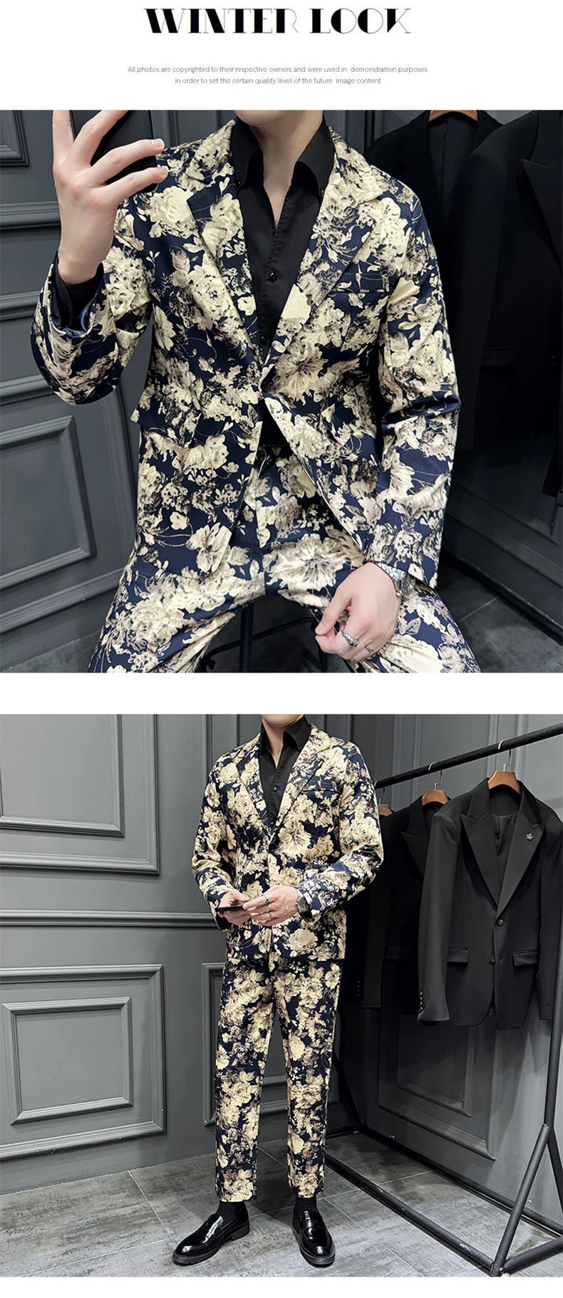 Suit (Blazer+ Pants) Men's Fashion Gentleman Slim Fit Business Outdoor Printed Gentleman Fine Cotton Wedding Work Casual Suit