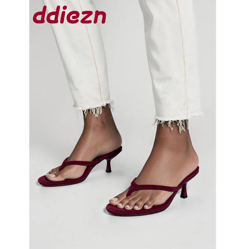 Fashion Round Toe Women Thin Heels Slippers Slides Female Flip flops Sandals Spring Summer Ladies Heeled Slippers Shoes Pumps