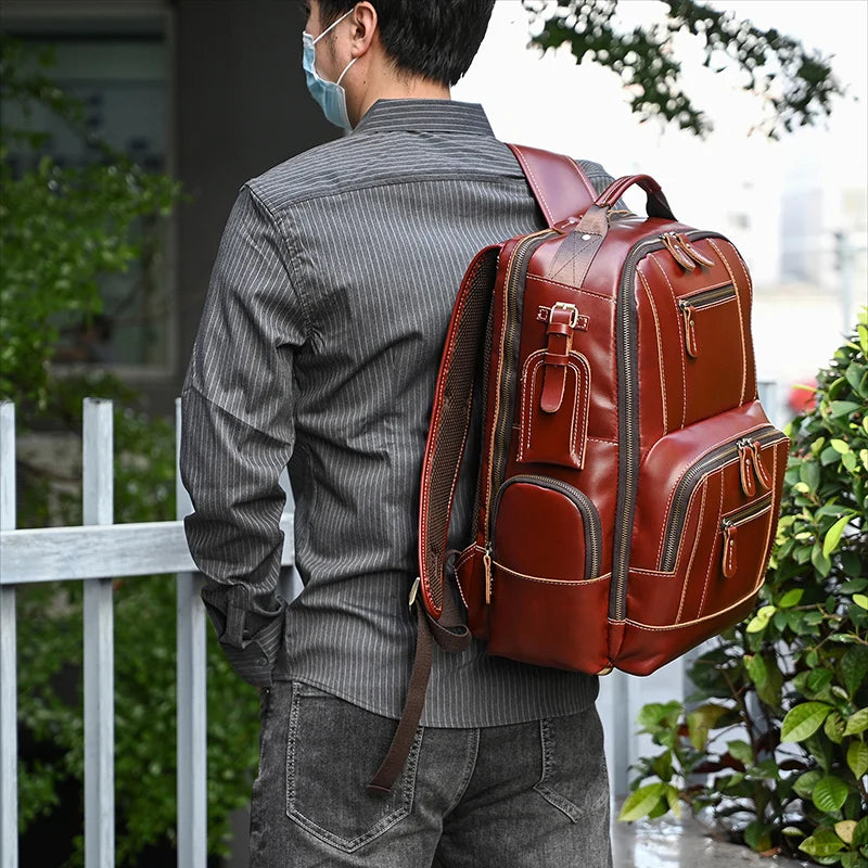 Newsbirds men's leather backpack retro luxury fashion style bagpack travel bag backpack school bag for man leather daypack men