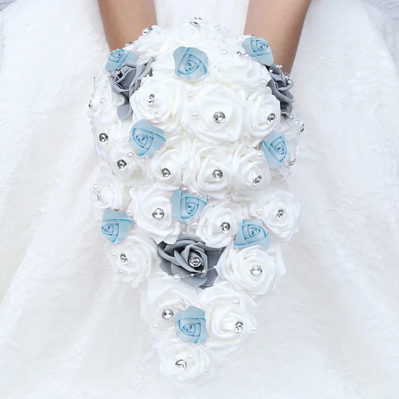 Waterfall New Wedding Bouquets for Bride and Bridesmaid Rose Rhinestones Hand Flower Party Wedding Decoration