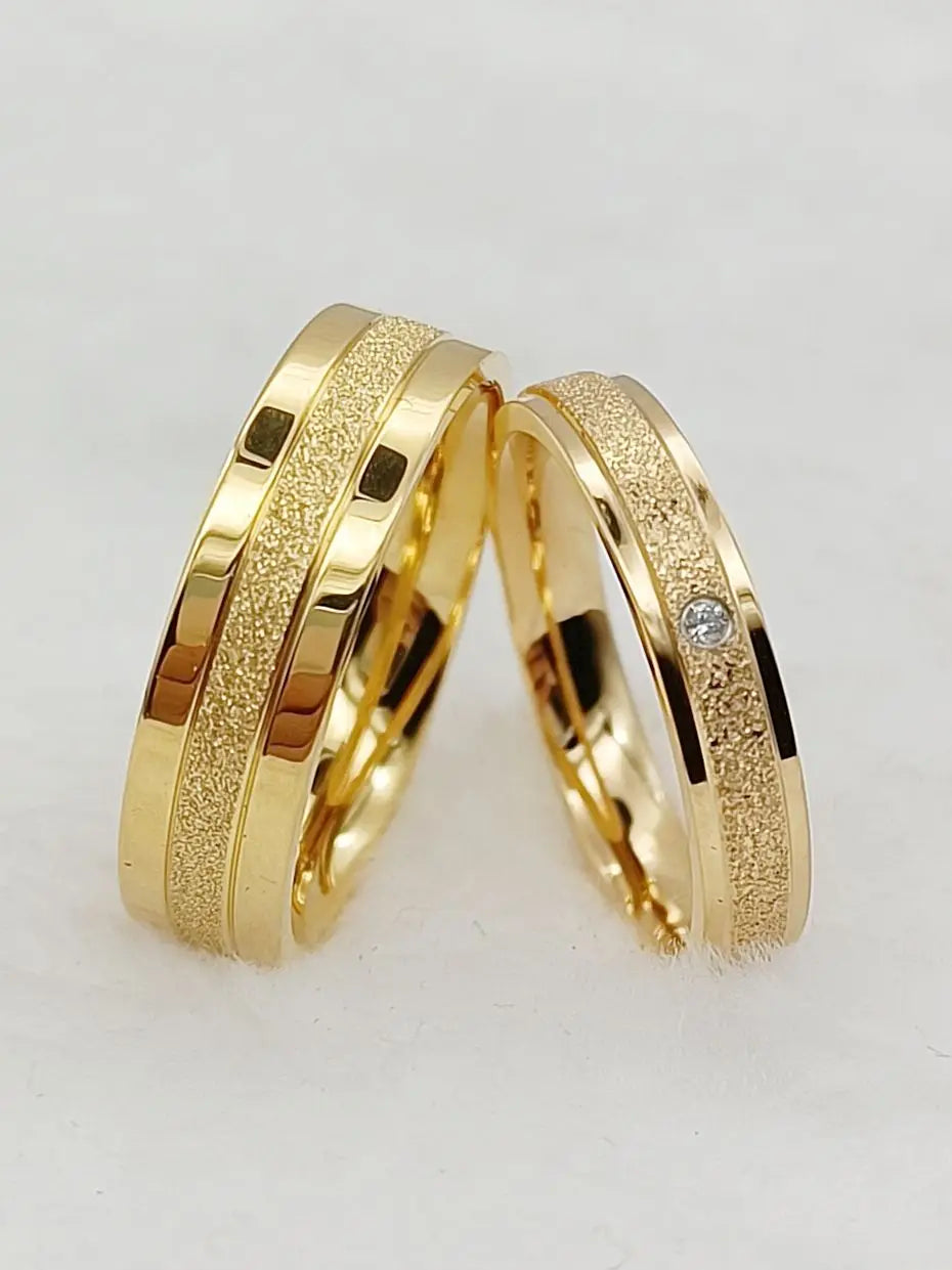 Wedding Rings Sets for Men and Women Handmade Unique Designer Matte 24k Gold Plated Titanium Jewelry Lover's Couples Ring
