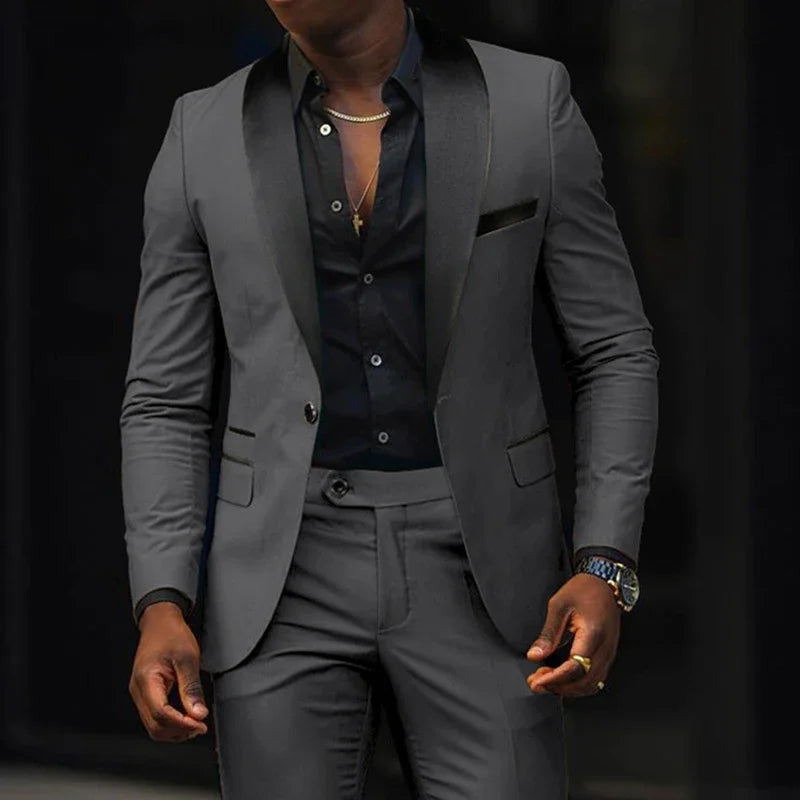 Men's Suit Jacket Autumn Slim Fit One Button Blazer Fashion New Formal England Male Dress Coat Trousers Pants 2 Pieces Set