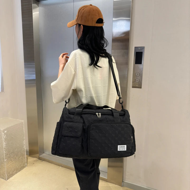 Fashion Large Capacity Checkerboard Pattern Duffle Handbag, Lightweight Travel Luggage Storage Bag, Portable Sports Fitness Bag